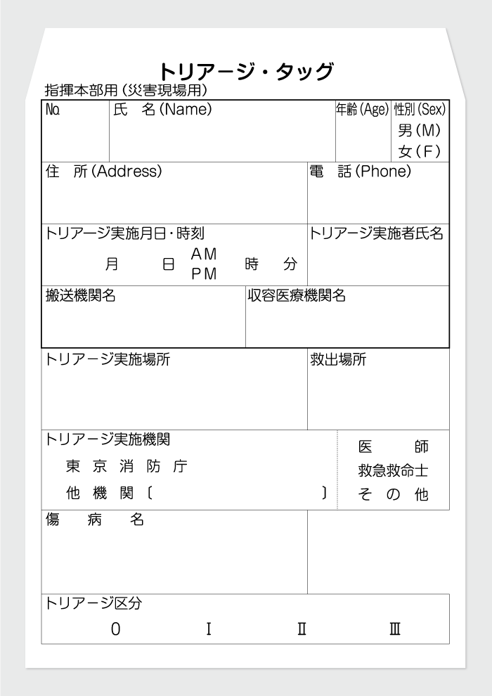 ３枚複写１枚目（指揮本部用／災害現場用）